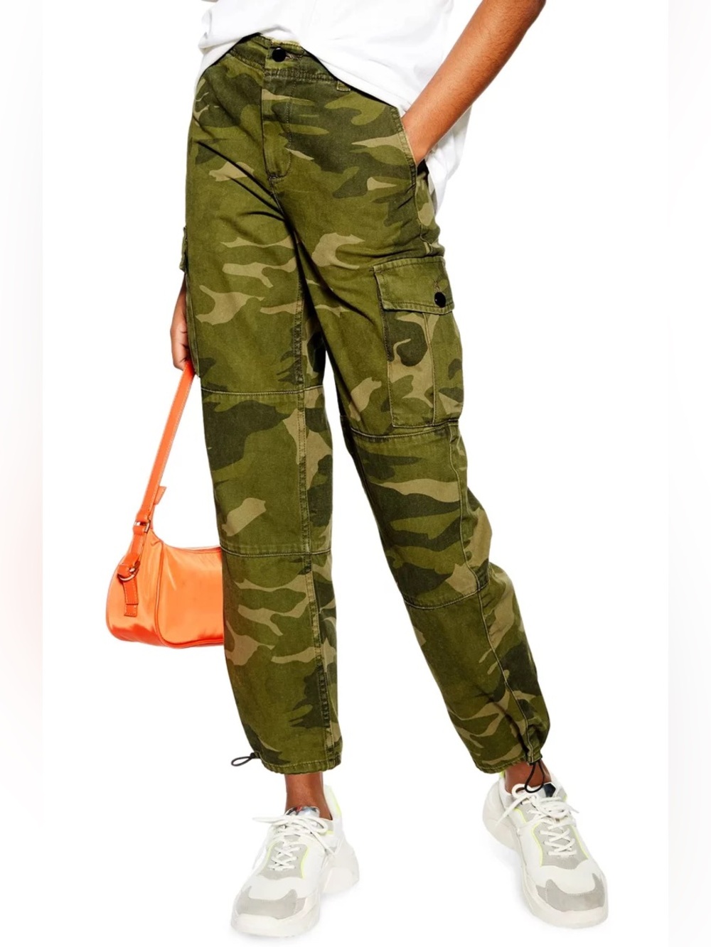 Womans Camo Cargo Pants in Olive Green